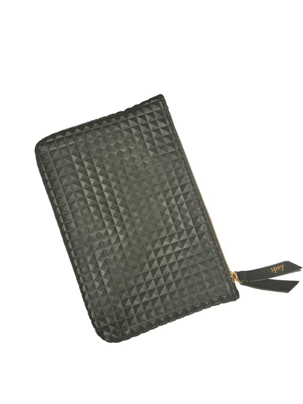 Olive Green Textured Pyramid Pouch with Gold Detail